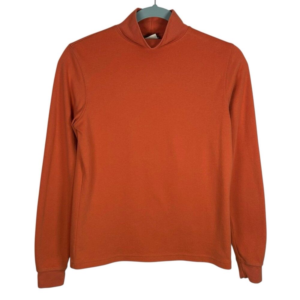 Vintage LL Bean Shirt Womens XS Orange Cotton Mock Neck Base Layer Long Sleeve